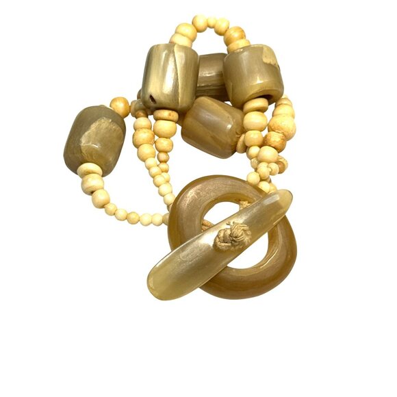 Vintage Tribal Horn Bead Bracelet Stretch Toggle Closure Natural Look - Picture 1 of 7